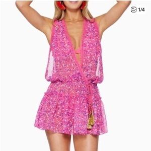 RAMY BROOK Printed Donica Mini Dress Womens Small Pink Leopard Swim Cover up